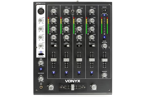 Vonyx STM-7010 Table de Mixage DJ 4 Canaux, USB, Jack 3,5, Interrupteur Talkover, Crossfader Remplaçable, Sortie Booth Réglable, Console de Mixage Haut de Gamme