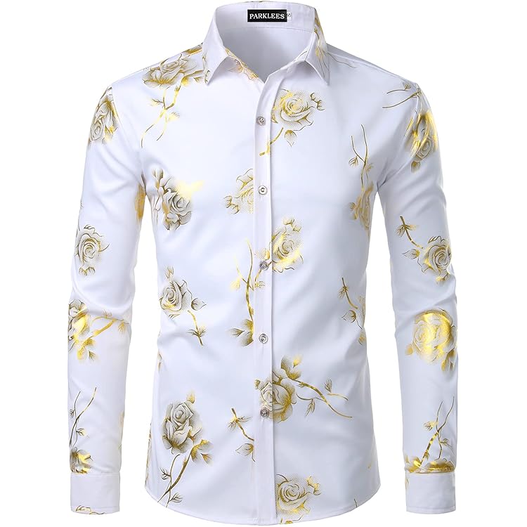 JOGAL paillettenhemd voor heren, jaren 70, lange mouwen, Disco Party kostuum, Zwart/Goud, XL
