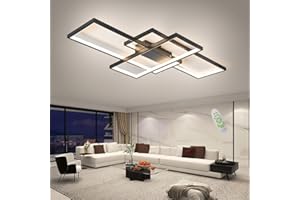 Qiaomao Luminaire Plafonnier LED Noir (140x80x9cm), Moderne Plafonnier Salon avec Télécommande, Géométrique Éclairage Intérieur, Éclairage de Plafond pour Salon Chambre Bureau Salle à Manger