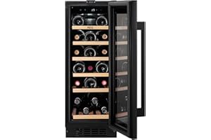 AEG 5000 Series Integrated Wine Cooler 82 cm / 20 Bottle Capacity Wine Fridge, AWS4020B5B, Single Zone 5-18 °C, Black Glass Door Light-protecting, LED Illumination and Wooden Shelves, 40 dB