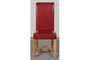 Oak Furniture King Washington Set of 6 Dining Chairs Set Burgundy Leather Chairs for Dining Room or Kitchen | High Back Burgundy Dining Chairs Set 6 with Braced Oak Legs and Nylon Glides