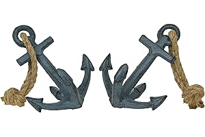 ZECKOS Set of 2 Blue Cast Iron Boat Anchor Bookends: Nautical Home Decor Sculptures Standing 4.75 Inches High, Perfect for Adding Maritime Charm to Your Bookshelves