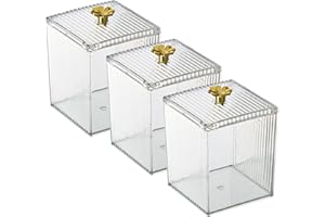 Gukasxi Akrylowy uchwyt na bawełnianą podkładkę 3 szt. przezroczysty bawełniany wacik pudełko do przechowywania z pokrywką pojemnik na kulki bawełniane słoiki łazienkowe do salonu sypialni gabinetu