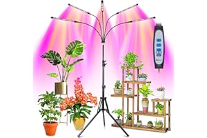 ‎WOLEZEK Wolezek Pflanzenlampe mit Ständer, 5 Kopf 100 LEDs Pflanzenlampe Vollspektrum, Pflanzenlicht, Grow Light mit 3 Farbmodi, 5 Stufen Dimmbar, 6/12/16H Auto Timer, Wachstumslampe für Pflanzen