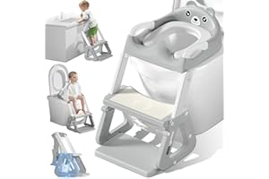 Vautvis Deska sedesowa dla dzieci ze schodami, nocnik z drabinką i wyściełaną, trener toaletowy dla dzieci, siedzenia do nauki korzystania z nocnika, regulacją wysokości i składaniem, antypoślizgowa