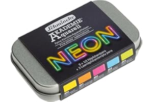 Schmincke – AKADEMIE® AQUARELL, Neonfarben-Set, 75 792 097, 5 feine Aquarellfarben in Neonfarben, halbe Näpfchen in Metalldose