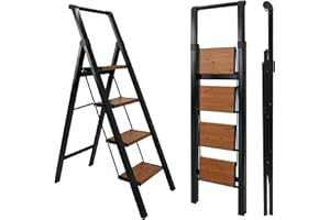 UZIRO Escaleras Plegables 4 Peldaños, Escalera de Aluminio 4 Peldaños Anchos, Sistema Antodeslizante, Muy Liviana y Facil de Guadar