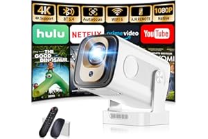 NONETE [App integrata] Mini Proiettore 1080P FHD, 2025 Proiettore 4K Supporta Proiettore Portatile WiFi 6 Bluetooth 5.2 Proiettore Auto Keystone, HDMI/Phone/USB/TV Stick/Laptop, con Cavo HDMI & Mouse Bianco