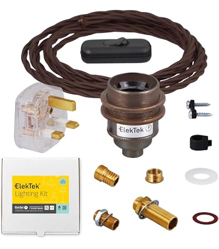 Premium Lampen-Set In Antik Messing – Mit B22 Sicherheitsschalter, Gedrehtem Flex & 3A Stecker, Inkl. Montagezubehör