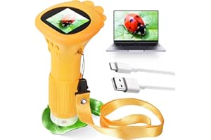 UESLWSER Kids Microscope, Portable Digital Microscope for Kids, Pocket Handheld Microscopes Camera with 2'' Inch Screen, Orange Educational Microscopes Science Kits for Age 3-12 Girls Boys Birthday Gifts