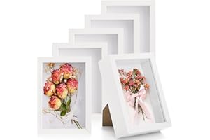 Hacaroa 6 Pack 17x12 cm Shadow Box Frame, Small Wood Frame Memory Display Cases, 3 cm Depth Picture Frame Case for Dried Flowers, DIY Craft, Memorabilia, Medals and Photos, White