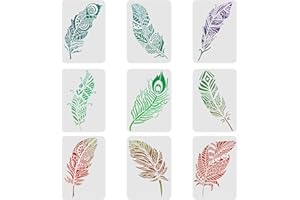 FINGERINSPIRE Set di 9 stencil con piume di mandala, set di 29,7 x 21 cm, in plastica, per pittura su legno, pavimento, parete e piastrelle
