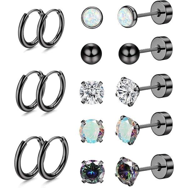 6 Paires Boucles D'Oreilles Titane Hypoallergéniques - Dos Plat & Créoles - Pour Piercing Cartilage, Tragus, Hélix