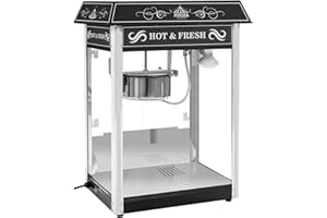 ‎ROYAL CATERING Royal Catering Popcornmaschine Retro-Design Schwarz 1500 W 5 kg/h beleuchteter Innenraum Wärmefunktion entnehmbarer Topf mit Antihaftbeschichtung Krümelschublade Popcornmaker