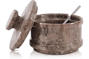 Radicaln Saliera bianca in marmo con coperchio, 8,9 cm, contenitore per condimenti e barattoli per spezie, porta sale in pietra per bancone, barattolo per spezie