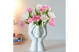 Winter Shore Vaso Ceramica Bianco - Con Viso Estetico e Decorativo per Fiori Freschi, Piante Finte e Bouquet - Moderno per la Casa e Statua di Design Regalo - A 18 cm x L 9 cm