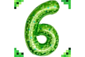 Tourima Riesige Grüne Pixel Miner Thema Folienballons Mining Große Zahlen Luftballon 6 Geburtstag Junge Mädchen, 100 CM 40 Zoll XXL Helium Ballon 6, Luftballon 6 Jahre Junge Mädchen Zahlenballon