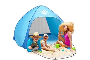 Purebox Strandmuschel Pop Up 3-4 Personen Modelle, Pop Up Strandmuschel mit UV Schutz, UPF 50+ Strandzelt, Automatisches Tragbarer Strandzelt Wurfzelt für Familie Camping Garten Strand 240x200x135cm