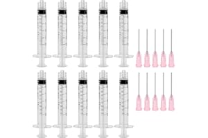 LUCKNIGHT Zestaw strzykawek 2 ml z tępymi igłami 20 g, 10 sztuk, pojedynczo sterylnie uszczelnione tworzywo sztuczne, wielokrotnego użytku, mała plastikowa strzykawka do samodzielnego napełniania, do zastosowań