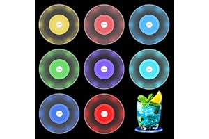 Joycabin Lot de 8 dessous de verre LED multicolores avec 7 modes d'éclairage, sous-verres étanches pour les fêtes, mariages, bars, Noël