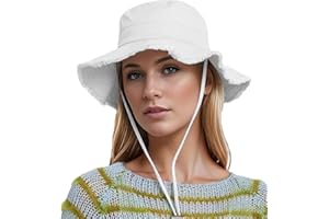 YAMEE Chapeau de Seau Femme Pliable Coton,Chapeau de Pêche Homme Anti UV Plage,Casquette Bucket Hat avec Sangle de Menton Réglable,Chapeau de Soleil Large Bord Extérieur,pour Voyage Jardinier Camping