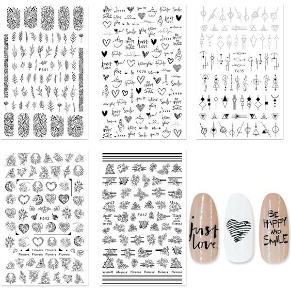 Nagelsticker Selbstklebend – 2 Bögen Mit 24 Blumen & Abstrakten 3D Designs, Einfach Aufzutragen, Für DIY Maniküre