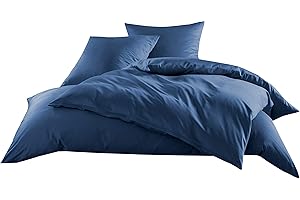 Mako-Satin Baumwollsatin Bettwäsche Uni einfarbig zum Kombinieren (Kissenbezug 40 cm x 80 cm, Jeans Blau) viele Farben & Größen