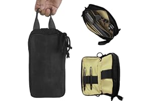EDC svart vaxad canvas liten fickorganisatör, 24 x 12 x 6 cm | Verktygsväska med 2 fack med dragkedja, Molle-system och D-rin
