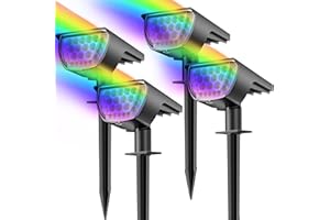 TOPABOL Faretti Luce Solare Led Esterno RGB Cambiamento di Colore, Lampada Solare da Esterno 7 colori a Ciclo Automatico, Luci Solari Esterno IP65 Impermeabile, Auto ON/OFF LED Esterno for Giardino 4 Pezzi