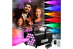 Máquina de Humo, Czgor 600W Máquina de Humo Portátil con 18 Luces LED y 18 Colores, Máquina de Niebla con Control Remoto Inalámbrico y Cableado para Fiestas de Navidad al Aire Libre e Interiores