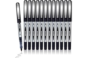 REAEONAT Liquid Ink Rollerball Pens, 12 Pack 0.5mm Stick Ballpoint Black Gel Pens for Adult Writing Note Taking School & Office Supplies