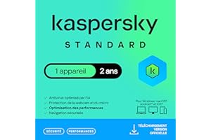 KASPERSKY LAB Kaspersky Standard Anti-Virus 2025 | 1 appareil | 2 ans | Sécurité Avancée | Protection bancaire | Optimisation des performances | PC/Mac/Mobile | Code d'activation par email