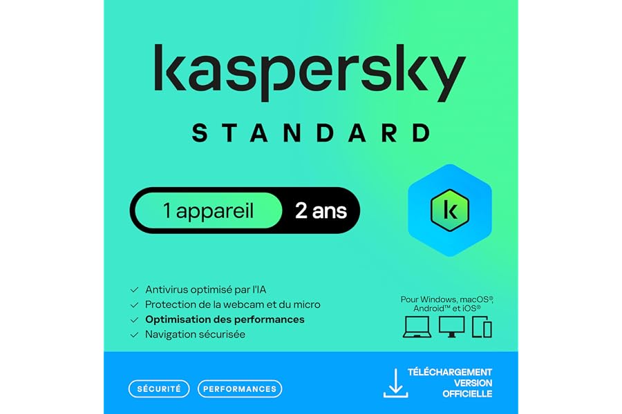 Kaspersky Standard Anti-Virus 2025 | 1 appareil | 2 ans | Sécurité Avancée | Protection bancaire | Optimisation des performan