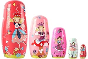 TADOIOOY Jouets empilables en Bois, poupées Russes, 5 pièces poupées gigognes féeriques pour Enfants poupées matriochka Russes en Bois pour la décoration de Bureau à Domicile Enfants Cadeaux de Noël