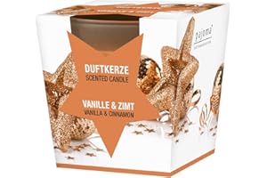 pajoma® Duftkerze, Vanille & Zimt - im satinierten Glas | 120g Wachsgewicht, Brenndauer: 25 Stunden, in edler Geschenkverpackung | Premium Qualität
