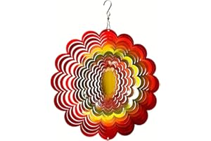 FONMY Wind Spinner Stainless Steel 3D Hanging Garden Decoration for Indoor Outdoor Rainbow Color Sunflower Wind Spinners-12inch