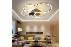 WJYCYN Ściemnialna duża lampa do salonu LED 7 pierścieni złota Lampy sufitowe Nowoczesne lampy do sypialni z pilotami Oświetlenie sufitowe akrylowa lampa sufitowa Biuro Jadalnia (Złoty i czarny, 100W 8200LM)