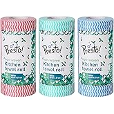 Amazon Brand - Presto! Non-Woven Kitchen Towel Roll | 80 Pulls (Pack of 3) | Size: 23 x 21 cm | Wavy Pattern (Red, Blue & Gre