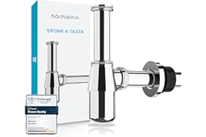 Bächlein Sifone a Tazza Universale per Lavabo e Mobile Lavabo, Sifone Antiodore con Apertura Per la Pulizia + Istruzioni di Installazione - Piletta Adattabile di Precisione - Sifone a Bottiglia