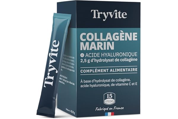 TRYVITE Collagène Marin et Acide Hyaluronique – Vitamine C & E, Peau Hydratée & Élastique | Haute Absorption (15 sticks)