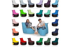 HomeIdeal - 2Farbiger Gamer Sitzsack Lounge für Erwachsene & Kinder - Indoor & Outdoor da er Wasserfest ist - mit EPS Perlen + Hocker, Farbe:Schwarz-Hellblau, Größe:Erwachsene + 35x30 cm