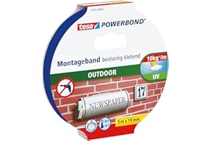 tesa Powerbond Outdoor - Doppelseitiges Montageband für den Außenbereich - Wasserfestes, starkes, UV-beständiges Klebeband - 5 m x 19 mm