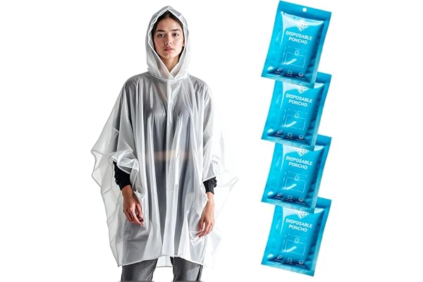 Vattentät regnponcho för engångsbruk - Regnkappe för kvinnor och män - Genomskinlig poncho med huva - Regnponcho för vuxna - Vattentät regnponcho för kvinnor för festivalcykelvandring - Paket om 4