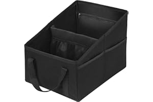 Hnonoxy Car Organiser, Car Seat Organiser with Division, Handles and Multiple Mesh Pockets, Foldable Storage Box for Passenger Seat, Seat Storage Bag, Back Seat Organiser, Black