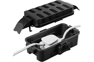 RESTMO IP55 Weatherproof Outdoor Electrical Box (Inner Size 15 × 8.1 × 4.5 cm), Waterproof Extension Lead Cover for Plug Connections, Safe Power Protector for Halloween & Christmas Decorations, Black