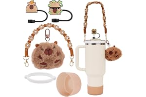 FIDWALL 6 Pezzi Accessori Compatibili per Stanley Cup, Inclusi Ciondoli Capibara, Cinturino Intrecciato, Copertura in Silicone e Tappi per Cannucce, Ideale per Ragazze e Donne