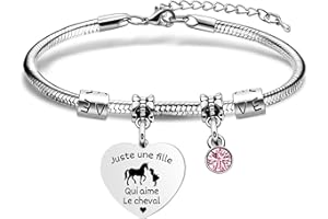 Aosyoisk Cadeau de cheval pour les filles, bracelet réglable en argent avec pendentif de cheval bijoux de mode cadeau d'anniversaire