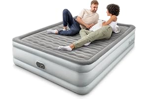 Bestway King Queen Double Single Size Air Bed | Airbed with Built-in Electric Pump, Fast Inflation, Wave Beam Support Mattress with Storage Bag, Grey