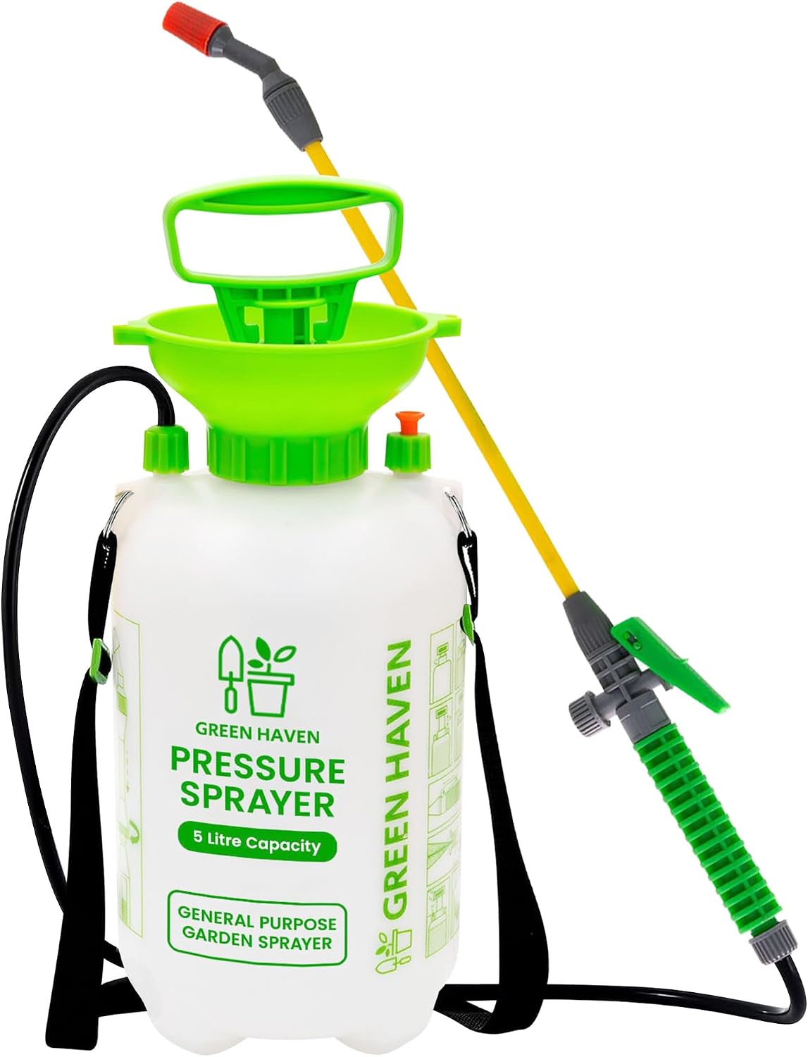 Green Haven 5 Litre Garden Pressure Sprayer – Pump Action Sprayer with Adjustable Nozzle & Carry Strap – Weed Killer, Pesticide & Fertiliser Sprayer