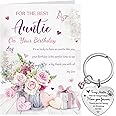 Otuuz Auntie Birthday Gifts Auntie Presents Include Vase of Flowers Butterflies Aunty Birthday Card Happy Birthday Auntie Card with Envelop Metal Auntie Keyring for Birthday from Niece Nephew